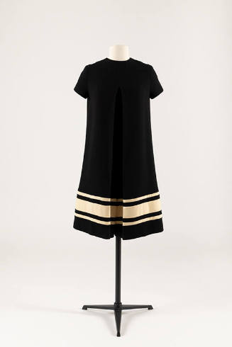 Black a-line culotte dress with three white bands at hem