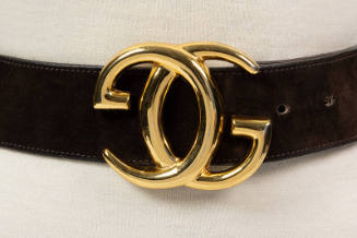 Dark brown belt with gold metal interlocking double G Gucci logo buckle