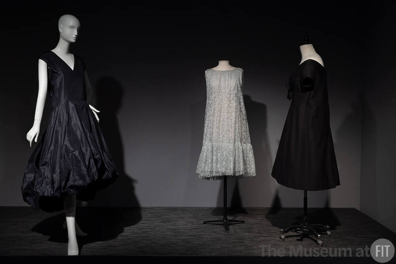 Dior + Balenciaga, Left to right: IL2022.3.1 (black silk culottes), 91.255.1 (pale blue dress), 71.213.30 (black dress)