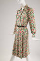 Silk long sleeve dress with blue, red, green and yellow polka dots on off-white ground, narrow …