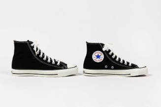 Black high top white lace up sneakers with logo 