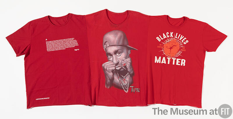 Red cape style shirt made with three t-shirts, one with Tupac image and one with Black Lives Ma…