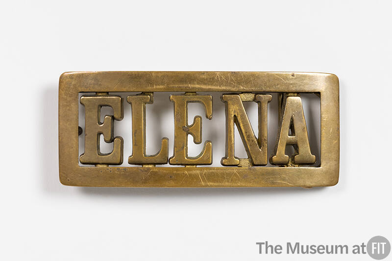Rectangular brass nameplate ELENA belt buckle 