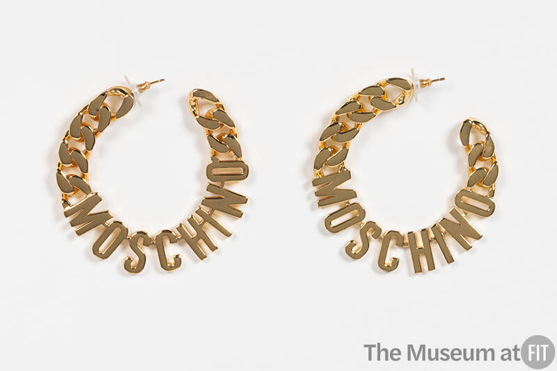 Goldtone MOSCHINO and chain link hoop earrings