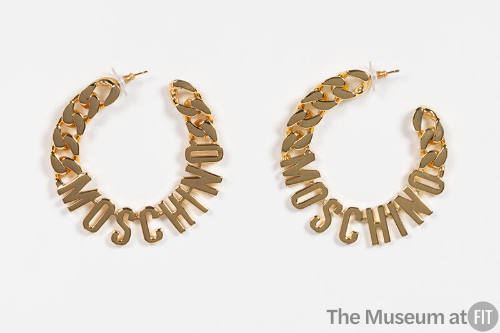 Goldtone MOSCHINO and chain link hoop earrings