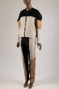 ¾ view of black, off-white and tan colorblocked matching set showing front slash pockets on jac…