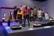 Hip Hop Style exhibition installation view of dressed mannequins and cases of accessories and g…