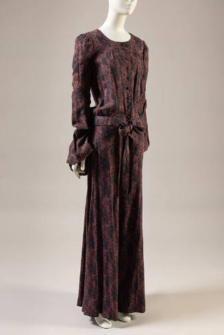 Mauve and purple floral print matching set of tie waist top with voluminous sleeves and wide le…