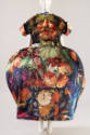 Multicolor short sleeve to-the-ankle dress with anthropomorphic vegetable and collage floral pr…