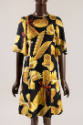 Black silk 3/4 sleeve dress with dress with yellow penne, farfalle, macaroni and spaghetti past…