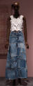 White embroidered and lace camisole top with flared patchwork denim maxi skirt