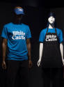 Blue visor, t-shirt and black apron with white White Castle logos
