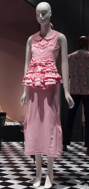 Pink sleeveless ankle length dress with ruffled front panel 
