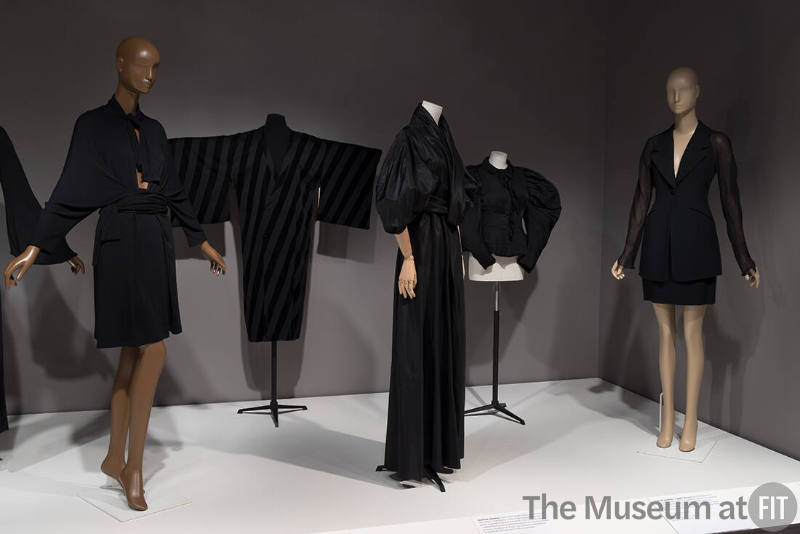 From left to right: dress by Ann Demeulemeester, fall 2001 (2002.17.1); man’s robe, c.1925 (90.190.15); evening coat by Vionnet, 1938 (P86.31.3); jacket, c.1895 (91.20.3); suit by Fendi, c.1993 (2014.21.2).