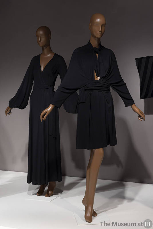 Dress by Ossie Clark, c.1970 (left, 94.111.1); dress by Ann Demeulemeester, fall 2001 (right, 2002.17.1).

