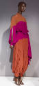 Dark orange blouse with open sleeve and matching loose pants gathered at ankle with pink colorb…