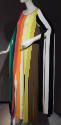 Green, blue, pink, red, orange, white, yellow, brown and black vertical striped long sleeve dre…