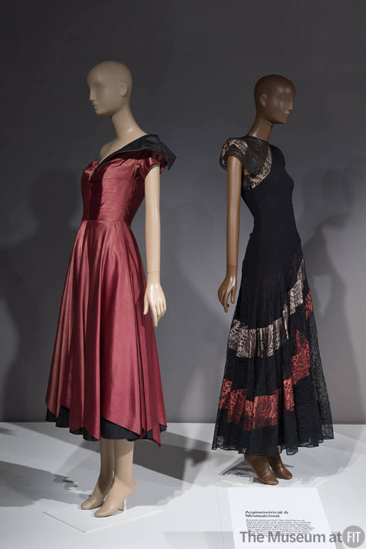 Dress by Robert Piguet, 1949 (left, 78.125.25); black dress, c.1940 (right, 83.15.1)