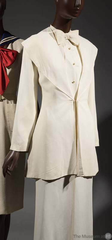 Off white tuxedo style halter dress and tunic jacket set

