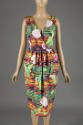 Multicolor radish and horizontal stripe printed sleeveless dress