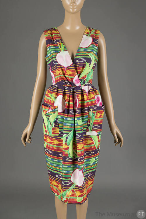 Multicolor radish and horizontal stripe printed sleeveless dress