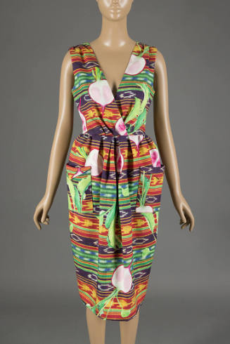 Multicolor radish and horizontal stripe printed sleeveless dress