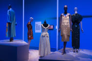 Africa’s Fashion Diaspora exhibition installation view of five dressed mannequins in the “Mothe…