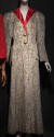 Grey, black and gold brocade floor length evening coat with woven winged Pegasus motif, red lap…