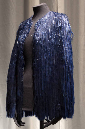 Blue fringe hip length evening cape