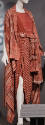 Rust brown with irregular off-white stripes ensemble of top, coordinating oversize coat, harem …