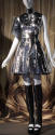 Silver metallic sleeveless dress with above the knee flared skirt, matching choker, belt and bl…