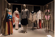 Fashioning Wonder exhibition installation view of six dressed mannequins in the “Artisanship” s…