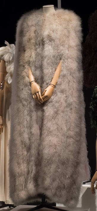 Grey feather floor length evening cape