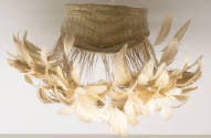 Beige alligator choker with matching feather plume fringe extending from bottom