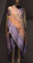 Evening dress made of layered strips in various shades of purple, yellow, orange and brown, one…