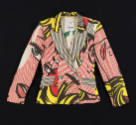 Double breasted blazer with pink, white, red, yellow, blue and black Roy Lichtenstein comic boo…