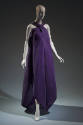 Purple floor-length sleeveless a-line dress with crossed halter neckline