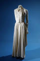 white two-piece dress: tuxedo halter top with collar and full skirt
