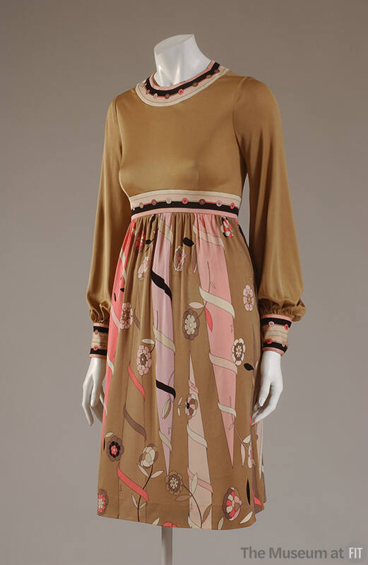 Long sleeve dress, light brown/pink floral and stripe print