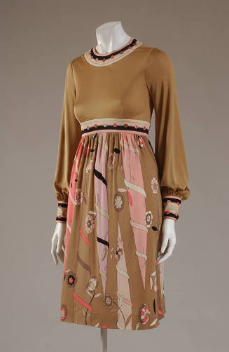Long sleeve dress, light brown/pink floral and stripe print