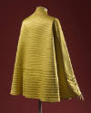 Back of yellow coat; horizontal rows of quilted stitching in straight lines to waist, then scal…