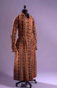 Man’s floor length double breasted dressing gown in multicolor vertical paisley stripe pattern