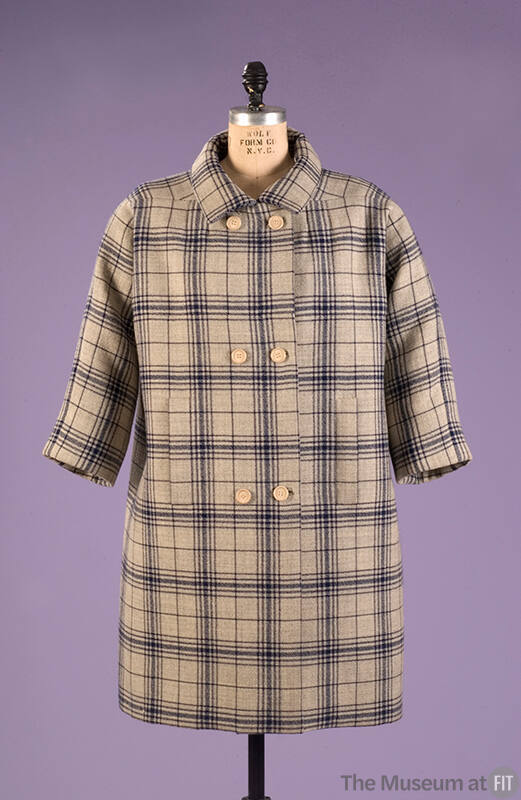 Light grey and navy blue plaid coat
