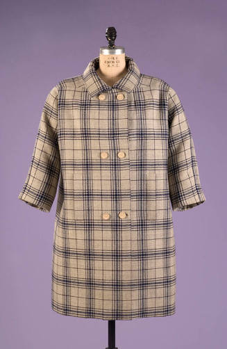 Light grey and navy blue plaid coat