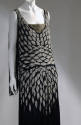 Sleeveless black evening drop waist chemise with crystal beads and rhinestones applied in diamo…