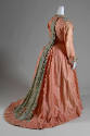 Back view of morning robe with Japanese printed and embroidered kimono with water and floral mo…