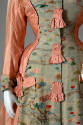 Japanese printed & embroidered kimono with water & floral motifs on cuff & down the center of r…