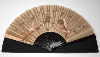 Beige folding fan with hand painted thistle and bee design