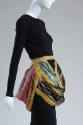 Black long sleeve dress with multicolor draped hip band