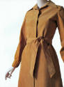 Beige Ultrasuede coat style A-line shirt dress, self tie at waist